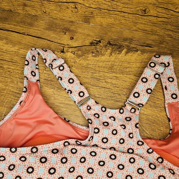 Lands End 2 piece high waisted Aqua Pink pattern swim sz 14 swimsuit - Picture 11 of 11